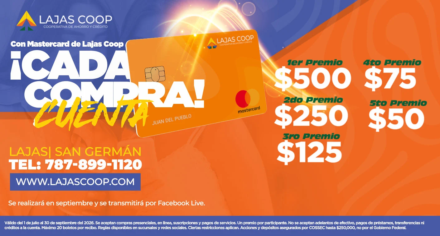 Banner: Con Mastercard de Lajas Coop... ¡Cada Compra Cuenta!